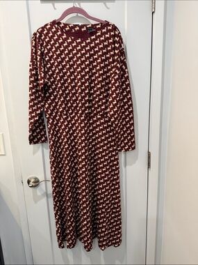 Ann Taylor Maroon & Cream Unicorn Patterned Long Sleeve Dress